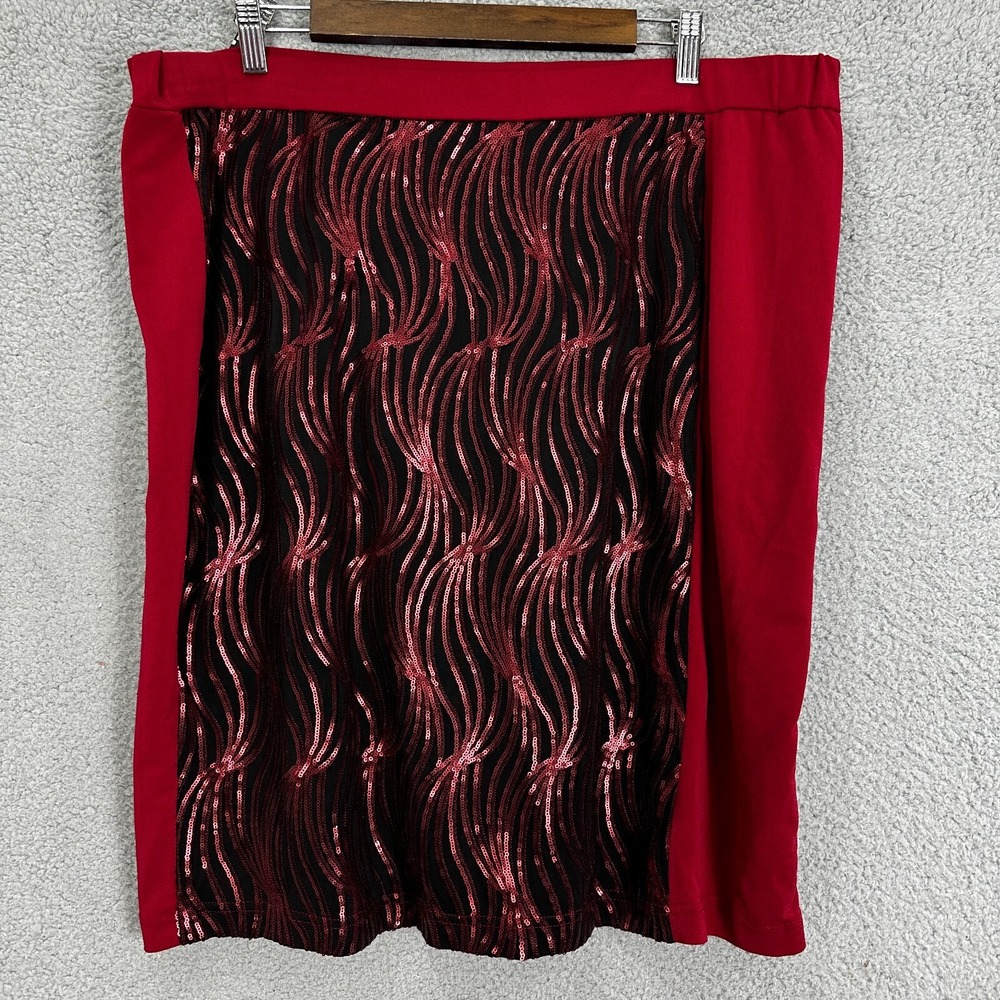 Bob Mackie Wearable Art Red Sequin Pencil Skirt Womens XL Pull On Party Glam NWT